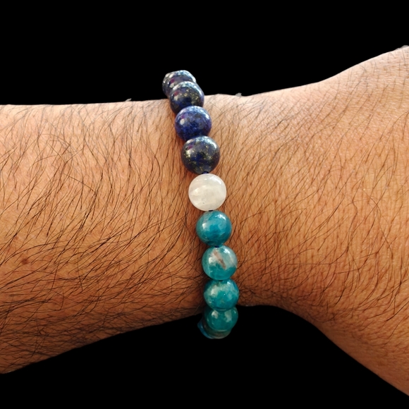 Lapis Lazuli, Apatite, Moonstone and Angelite Bracelet Natural Stones Unisex - Picture 5 of 7